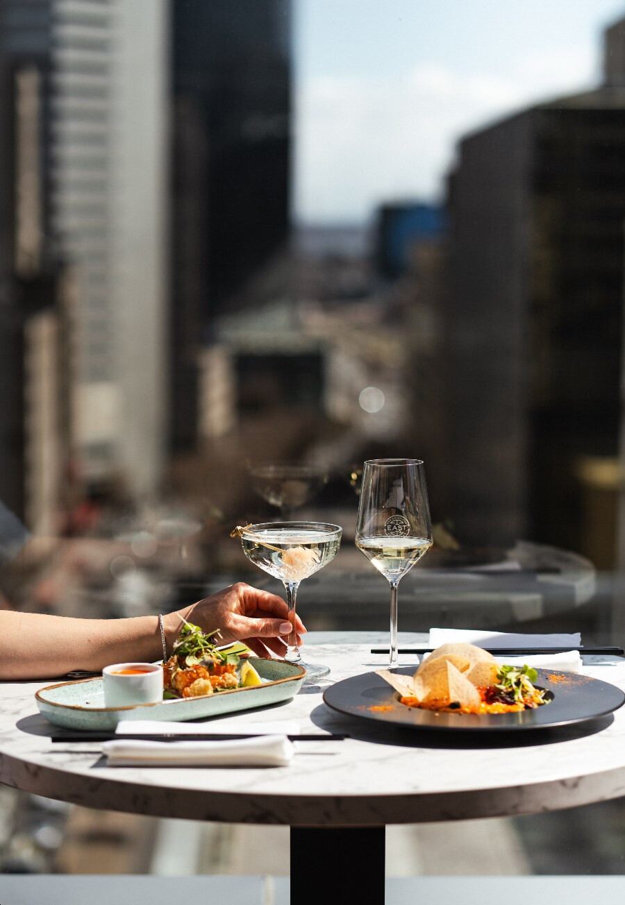 Table with food and drinks