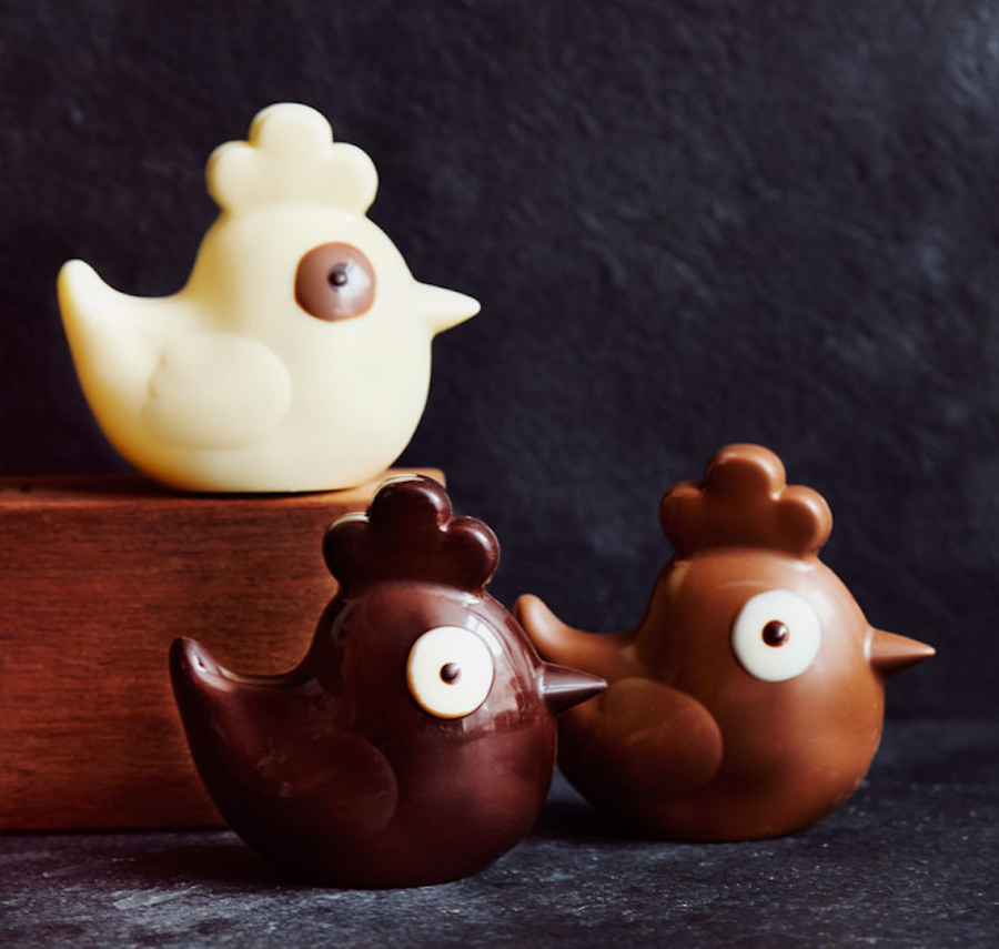 Easter chick chocolates from Les Chocolats de Chloé brown white and dark chocolate
