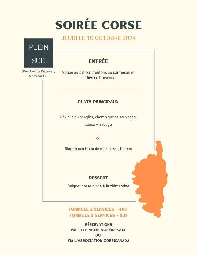 Soirée Corse au Restaurant Le Plein Sud - événement