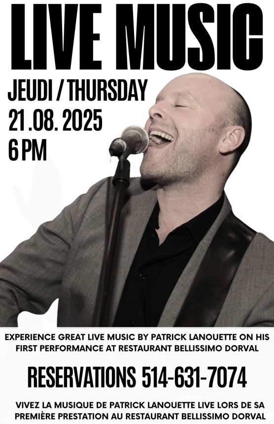 Musique en direct par Patrick Lanouette chez Bellissimo - événement